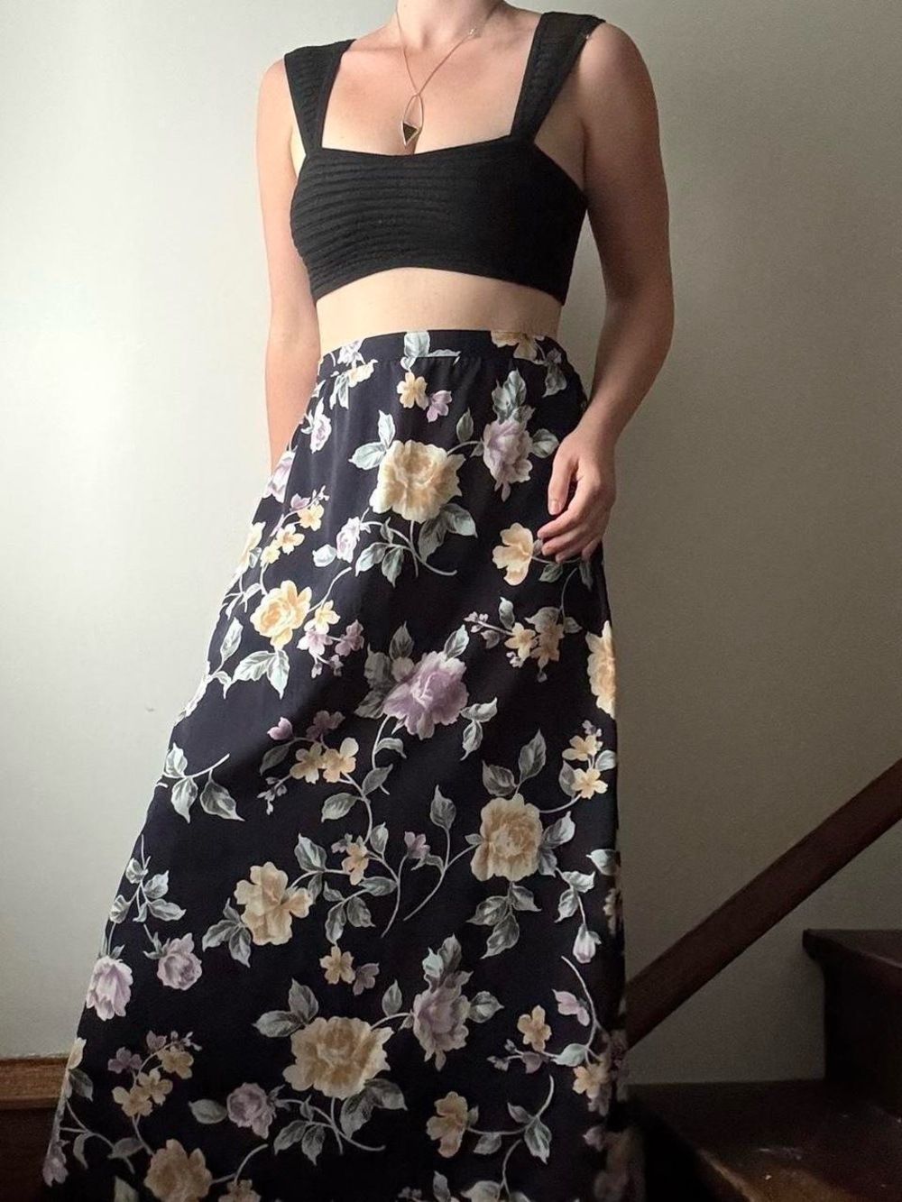 90’s / 2000’s vintage AGB Byer California navy floral rose print midi / maxi ski